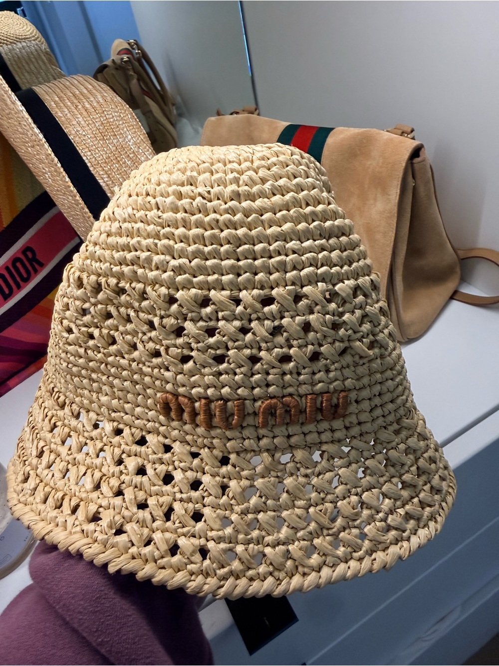 Miu Miu Tan Woven Fabric Bucket Hat - Picture 3 of 5